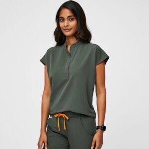 Figs XS Rafaela top, size SMALL petite Zamora joggers, color is moss